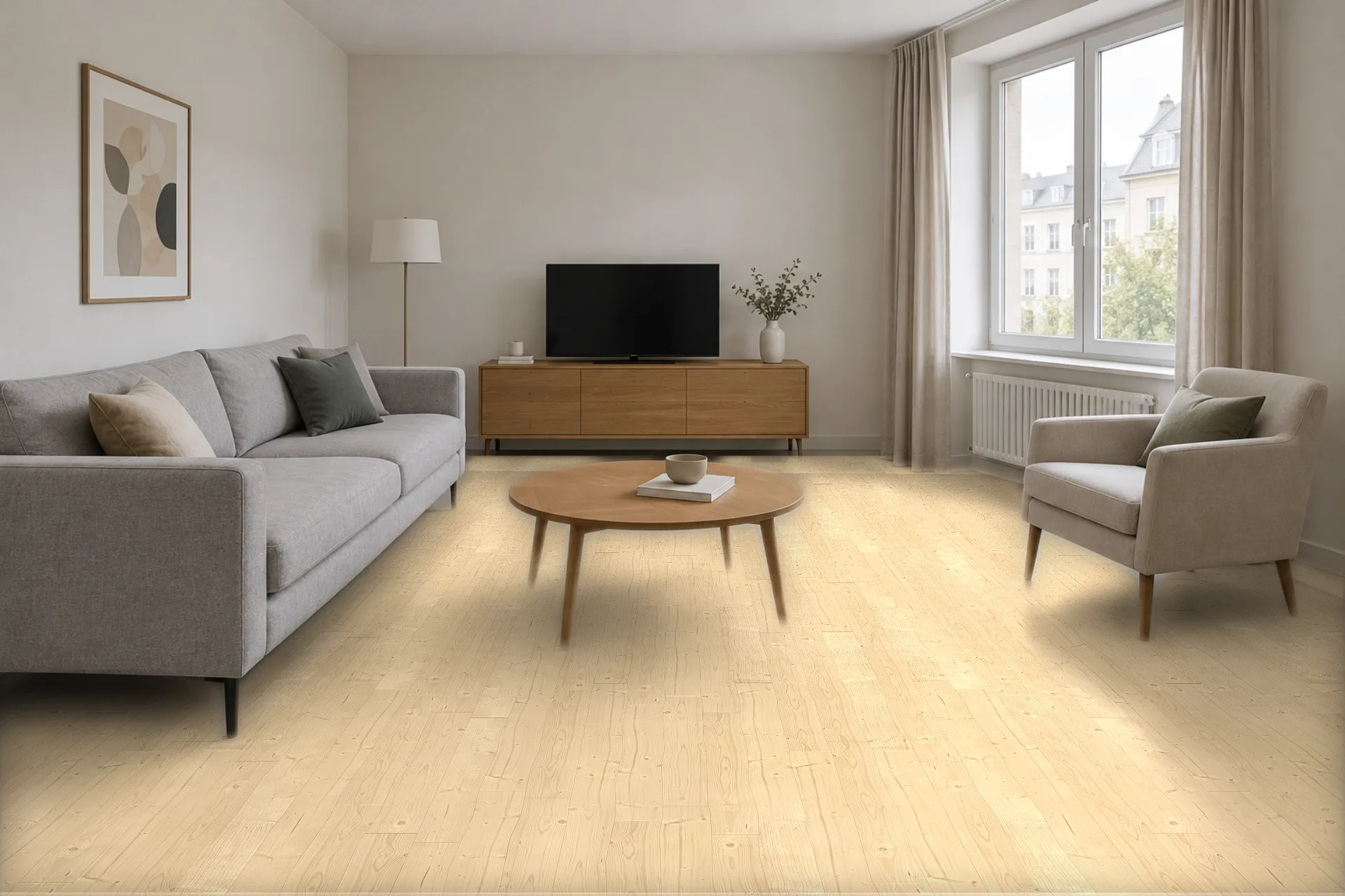 The same room with the new floor laid